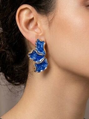 Blue Enamel Petal Drop Earrings - Women